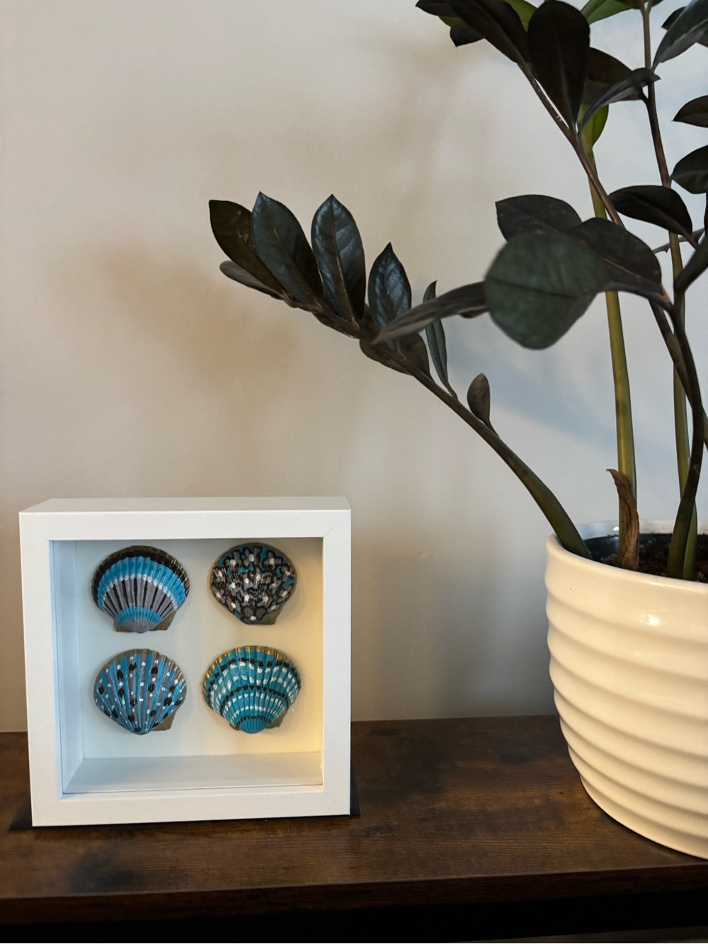 Hand crafted Framed Blue Shell Shadow Box Wall Art